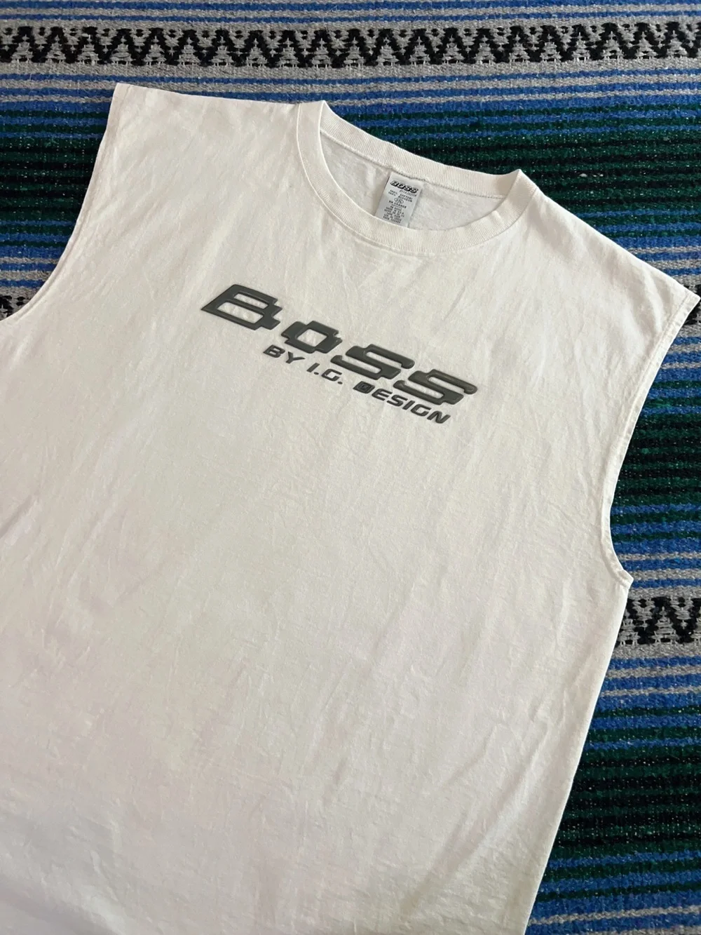 Vintage 90s BOSS by IG Design 3D Logo White Oversized Tee Tank Top Size XXL